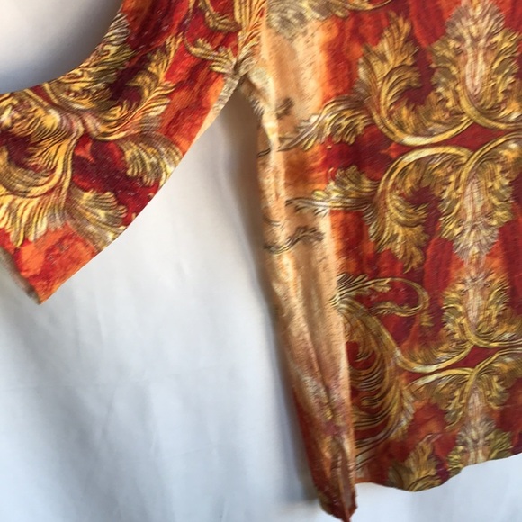 Peck & Peck lightweight yellow, orange, and white 3/4-sleeve stretchy tunic, L - Picture 3 of 6